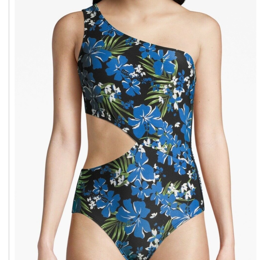 Michael Kors FLORAL One-Shoulder Logo Swimsuit